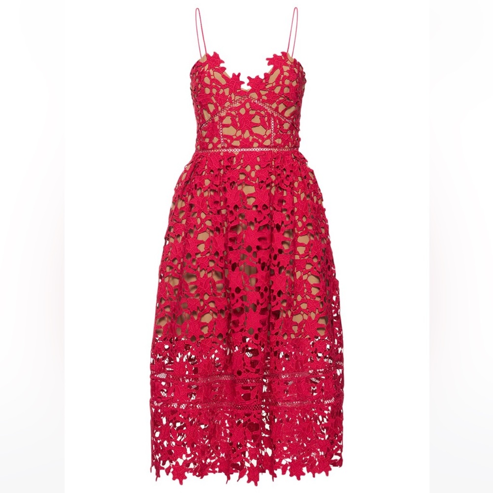 Self-Portrait Red Lace Midi Dress